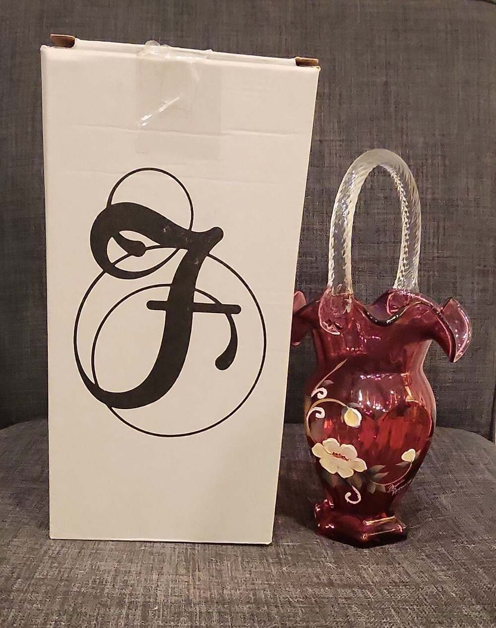 Fenton Glass Messenger Cranberry Basket - Picture 2 of 12